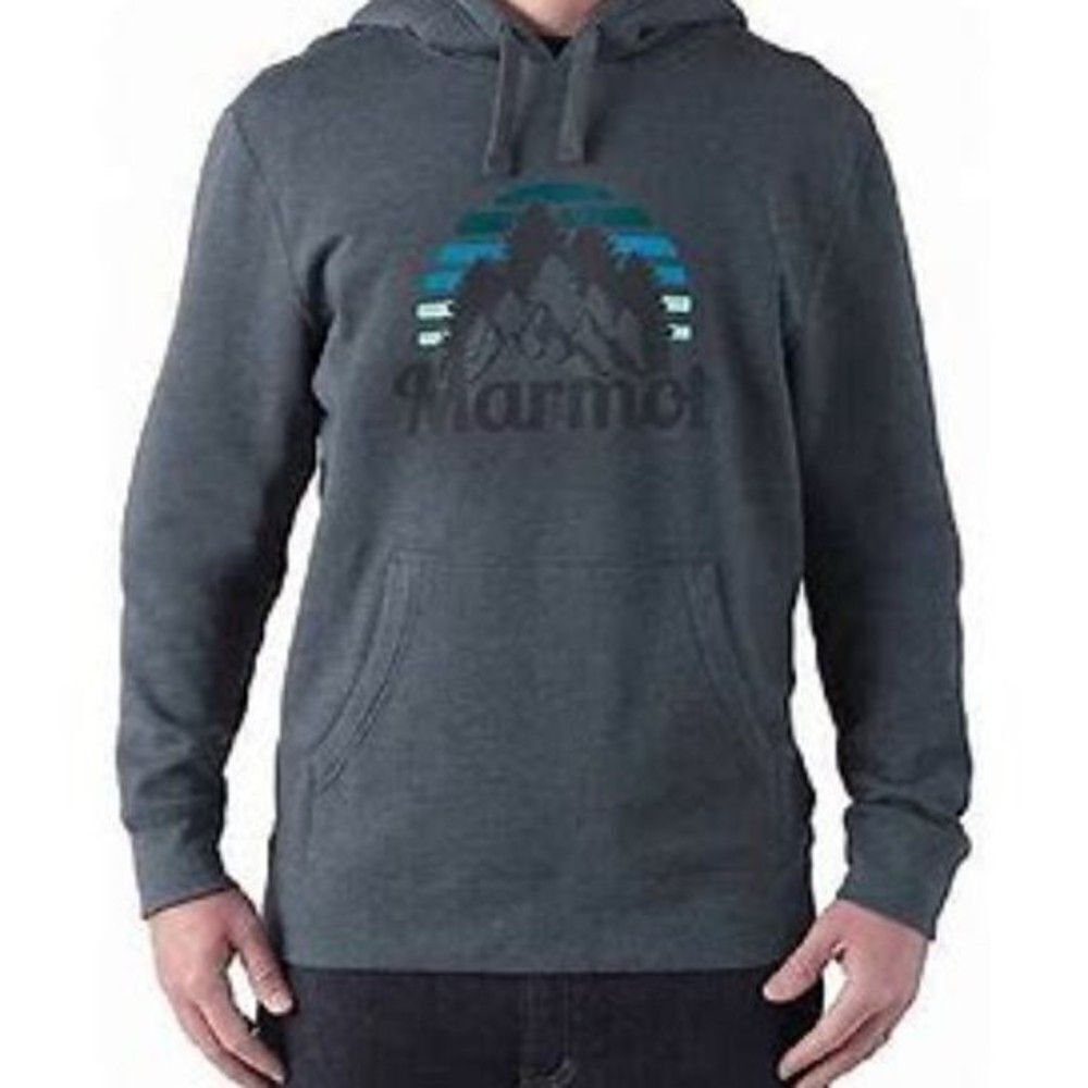 Marmot Gray Hoodie with Blue and Black Graphic